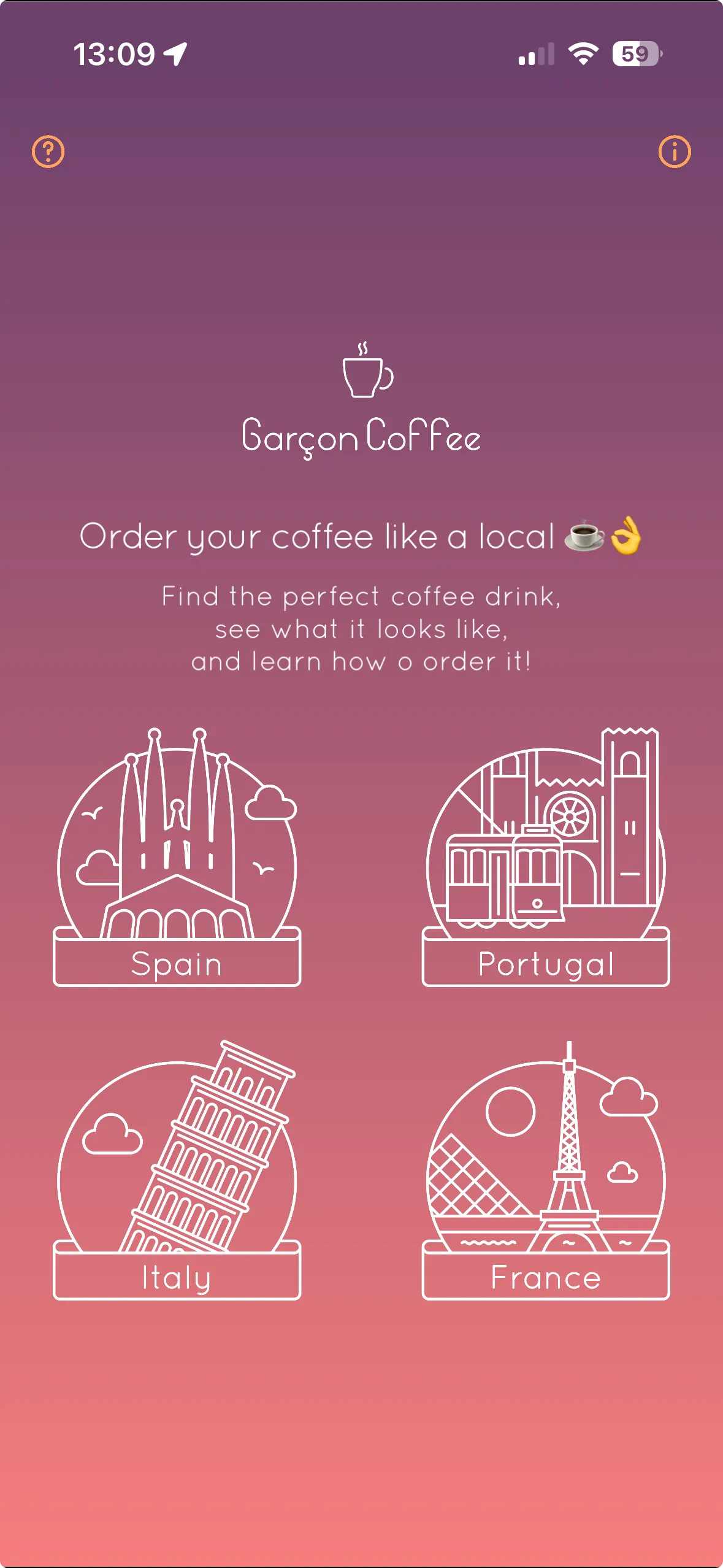 Garçon Coffee app screen